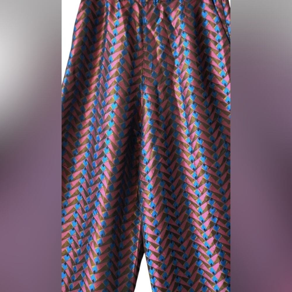Etro Red and Blue Wide Leg Pants metallic jacquard Geometric 38 - Picture 10 of 12